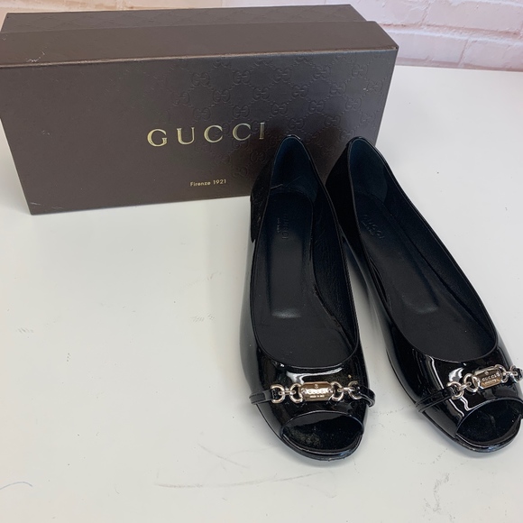 Gucci Shoes - GUCCI Salandia Black Peep Toe Flats 38.5